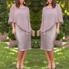 Margot St. Elegant Women Plus Size O-Neck Chiffon Patchwork Double Layer Midi Pencil Dress