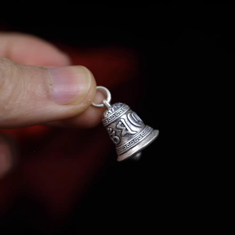 Tibetan Six-Character Mantra Bell Pendant Charm Bracelet with Retro Buddhist Beads.