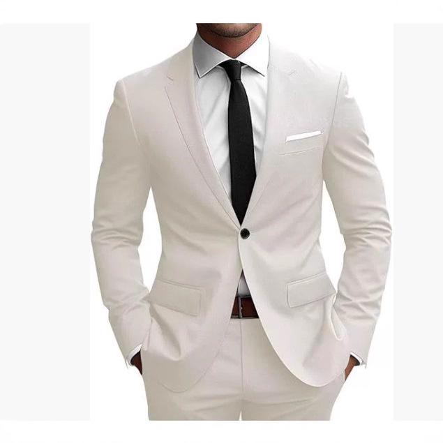 Men's European & American Casual Two-Piece Suit Set for Weddings/Banquets