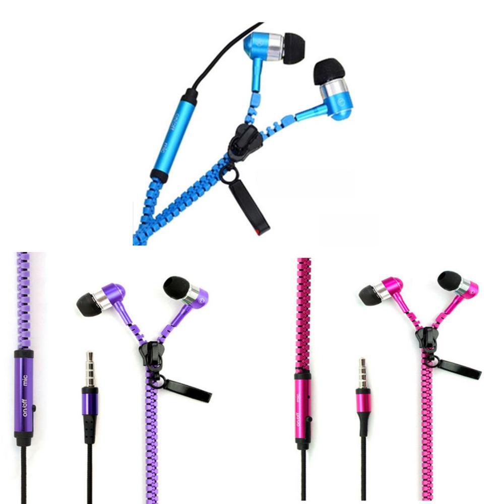 Metal Zipper Earphones With Microphone For Mobile Phone Listening And Call Control