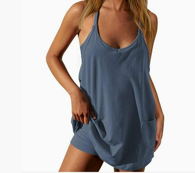 2025 Summer Sleeveless Solid Color Dress with Thin Straps & Pocket