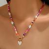 1pc Bohemian Color Bead Chain Fashion Necklace with White Heart-shaped Pendant Jewelry for Women Valentine's Day AccessoriesGood Product