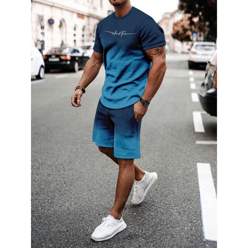 

Men s Breathable Casual Sports Set, Outdoor T-shirt & Knee-length Shorts Set, Summer 3D 6XL