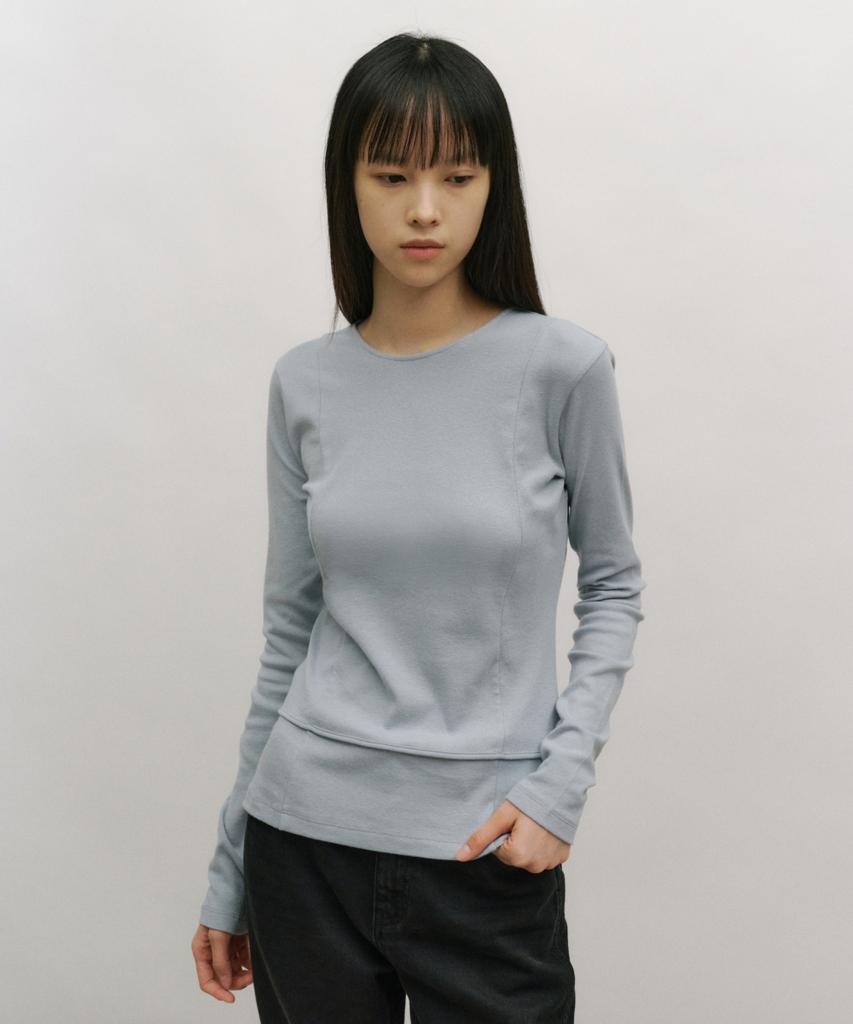 LOW TIDE Back Slit Long Sleeve T-Shirt [Sky Blue]