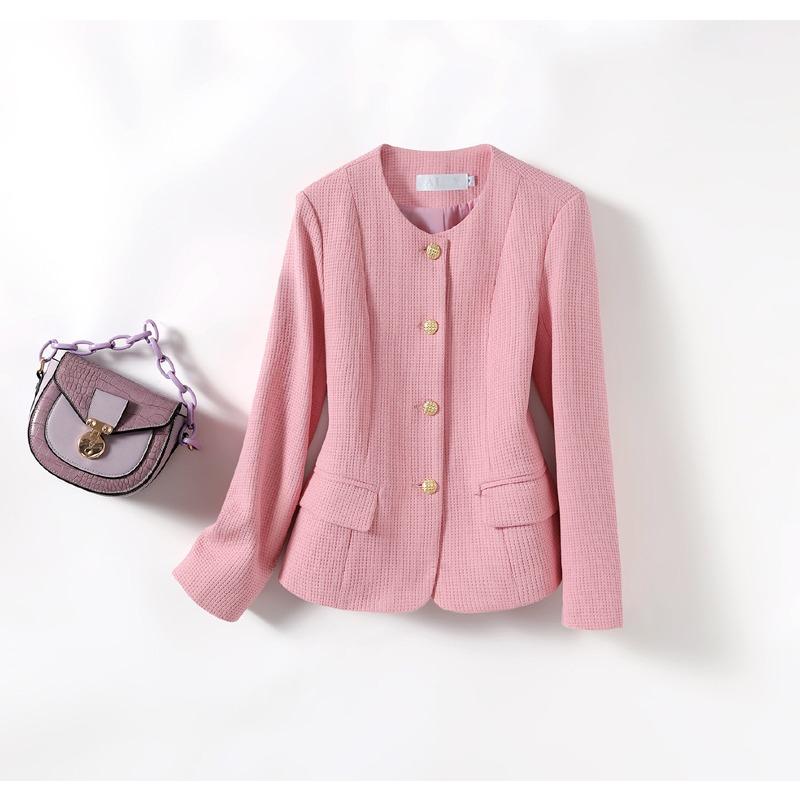 Korea Autumn and Winter New Women's Round Neck Single-breasted Small Fragrance Short Temperament Cardigan Casual Coat.