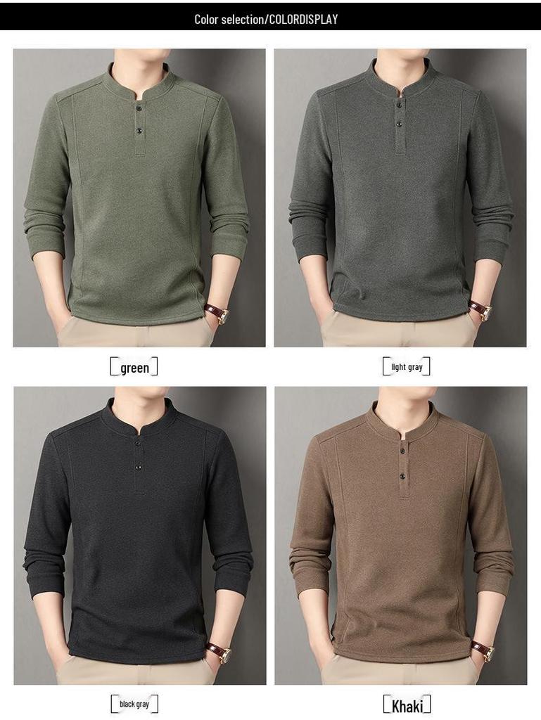 Men's Solid Color Fleece-Lined Sweatshirt, 2025 Autumn/Winter Collection - Thick, Double-Sided German Fleece, Round Neck, Casual Warm Base Layer