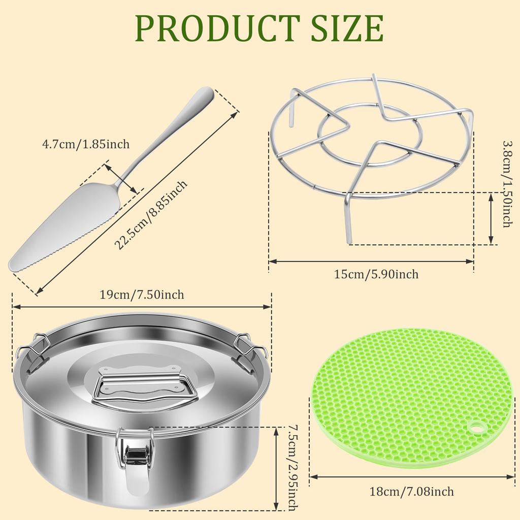 Flan Mold with Lid 304 Stainless Steel Flan Pan with Steam Rack Silicone Heat Pad Baking Supplies for Cake Dessert Pudding