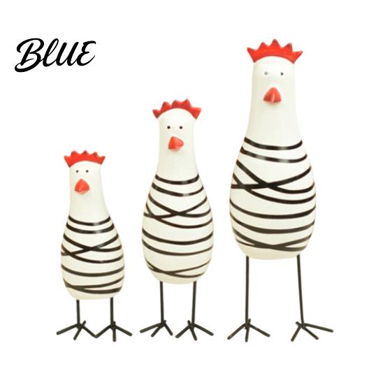 Lightweight Wood Ornaments 3Pcs Hand-Painted Wooden Chicken Figurine Set, Cute Animal Desktop Decor with Striped Black Stable Metal Stand Figurines &
