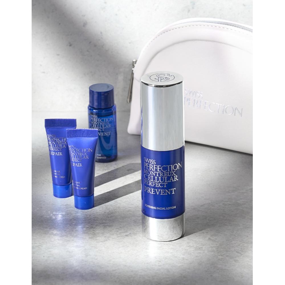 

Swiss Perfection Soothing Facial Lotion 30ml +essence 10ml Cream 10ml Pouch Included