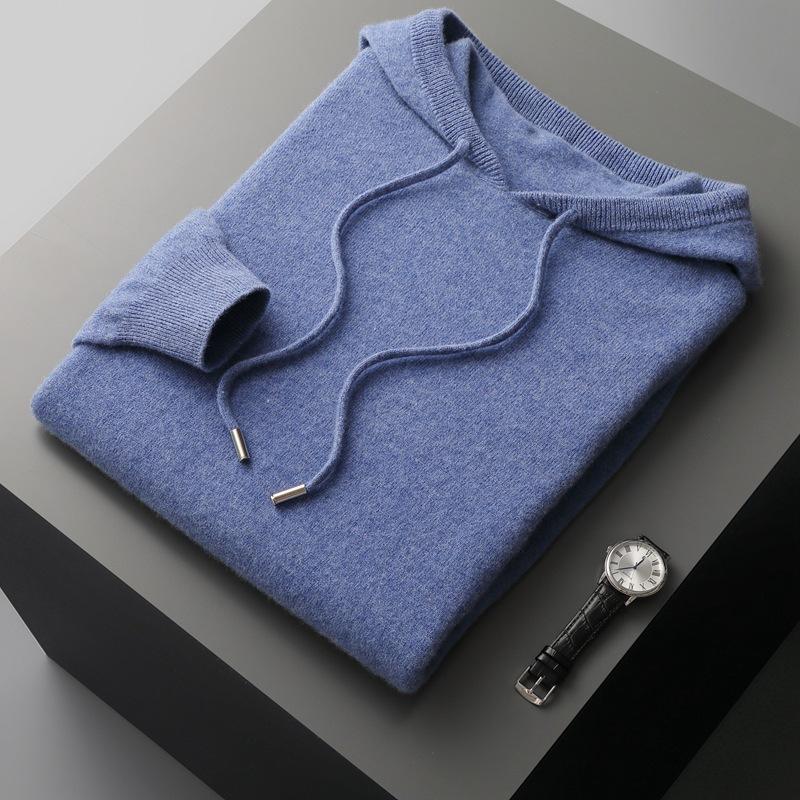 Herrenmode Nahtloser Frühlings- und Herbst-Kaschmirpullover Herren-Kapuzenpullover Einfarbig Gestrickter Woll-Kapuzenpullover Herren