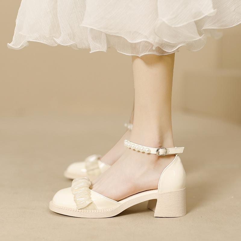 Coarse Heel Mary Jane High Heels Summer Shoes Female Tide Big Head Niche Rear Empty Single Shoes Fairy Bag Head Sandals