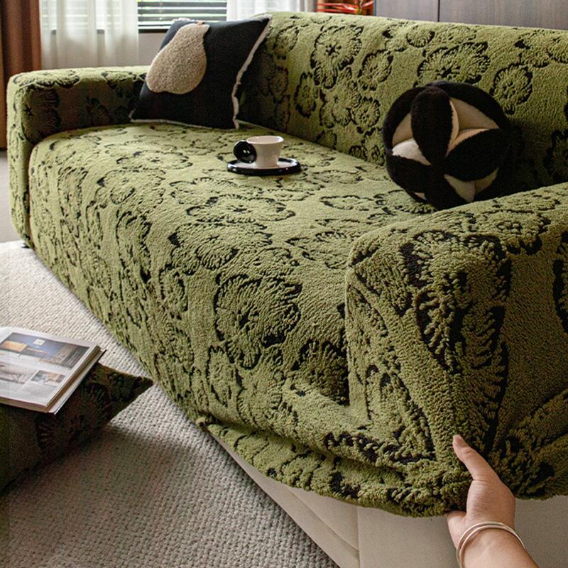 Vintage Floral Jacquard Stretch Sofa Cover High-End All Inclusive Sofa Towel with Straps Anti Cat Scratch Velvet Couch Slipcover