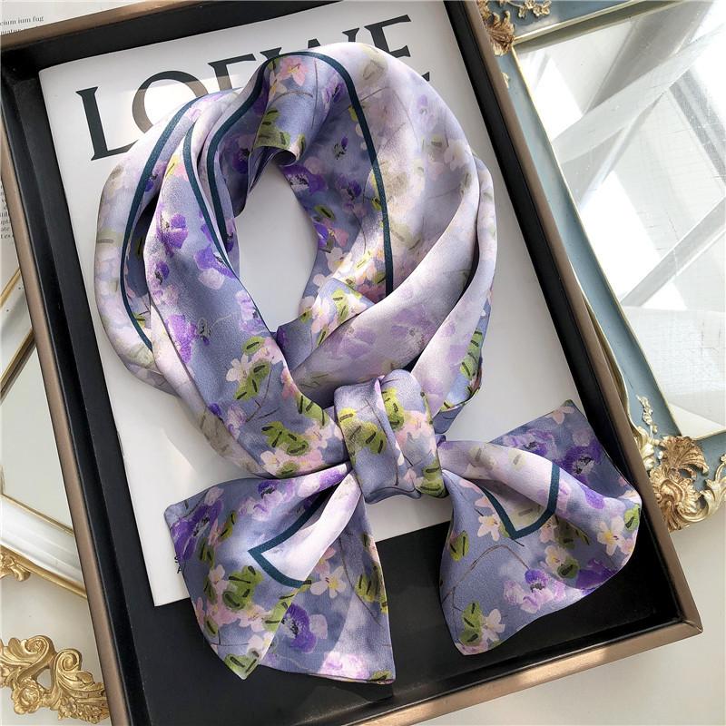 

Silk Scarf Spring Versatile Dark Night Blue Lily Mulberry Silk Silk Scarf Plain Satin Long Strip Beautiful Decorative Scarf 15-145