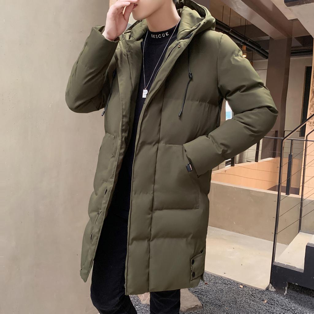 Medium-length Cotton Clothing Men's Section of The Winter of The New Loose Hooded Bakery Clothes Cotton Jacket Thickened Down Cotton Coat
