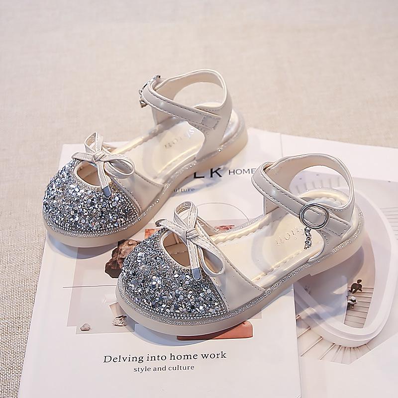 2025 Summer New Princess Bow Sandals for Little Girls - Stylish Closed-Toe Crystal Shoes 24