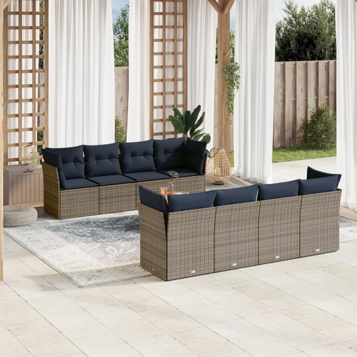 VidaXL Garden Lounge Set with Cushions 9 Pcs, Patio Sofas, Furniture Set, Outdoor Terrace Furniture, Grey 3255858