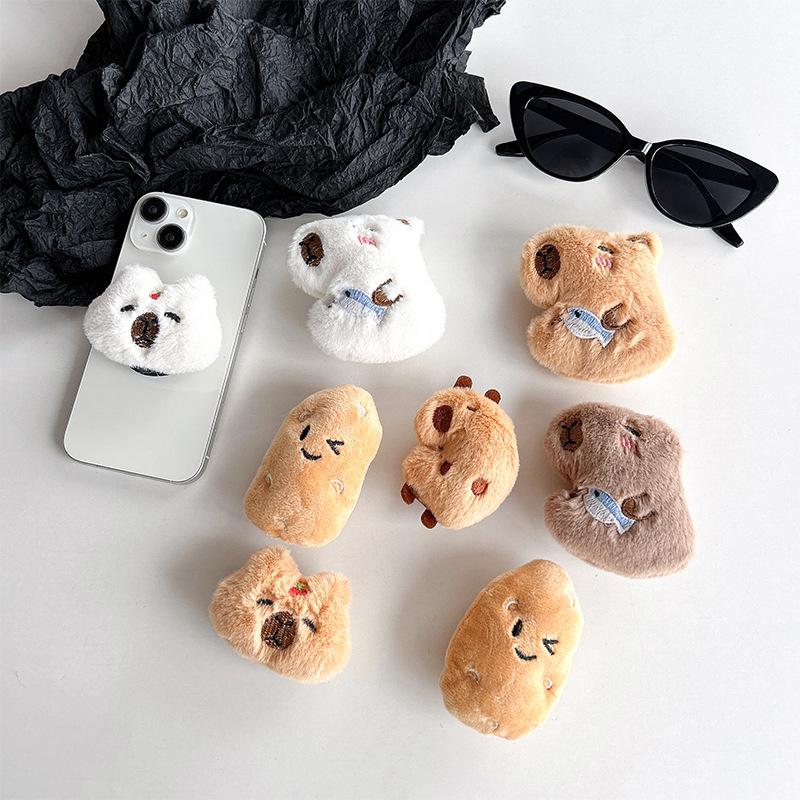 Plush Doll Mobile Phone Airbag Bracket Back Sticker Retractable Desktop Support Frame Cute Capybara Ring Buckle