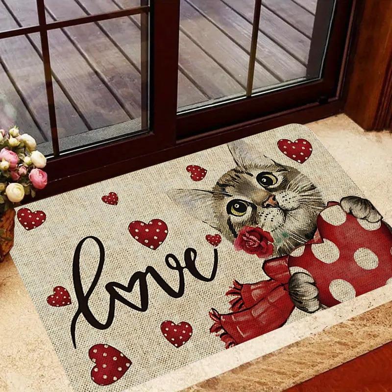 Rose Cat Valentine's Day doormat, easy to clean and durable