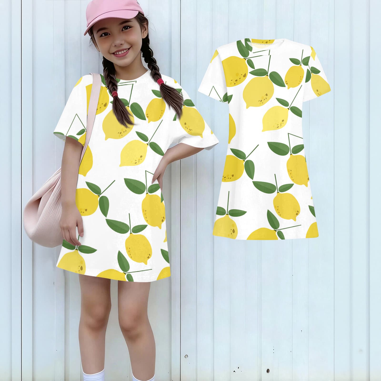 Girls Print Casual Dress Kids Loose Round Neck Short Sleeve Thin Sundress 100