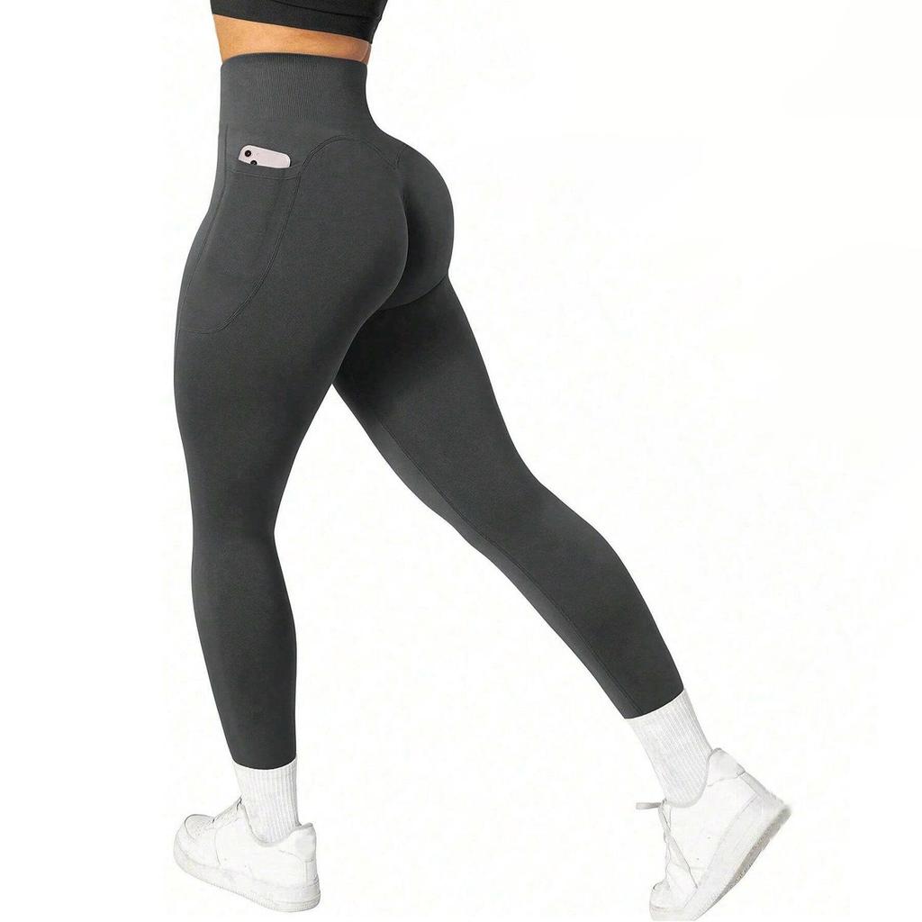 Plus Size High Waist Yoga Pants with Side Pockets - Women's Sports Leggings