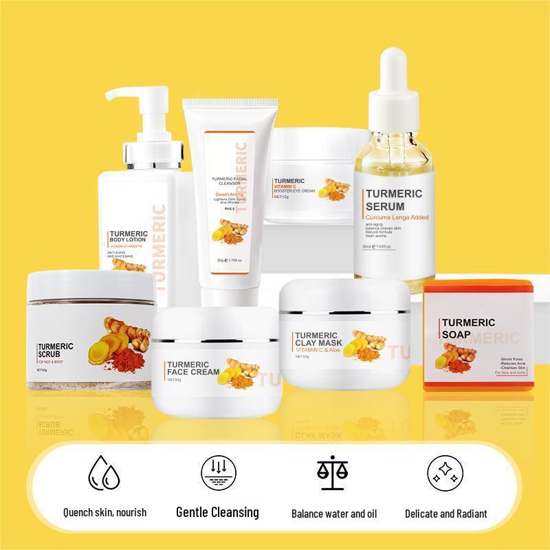 Turmeric Facial Care Set: Brightening Serum, Hydrating Cream & Cleansing Mud Mask
