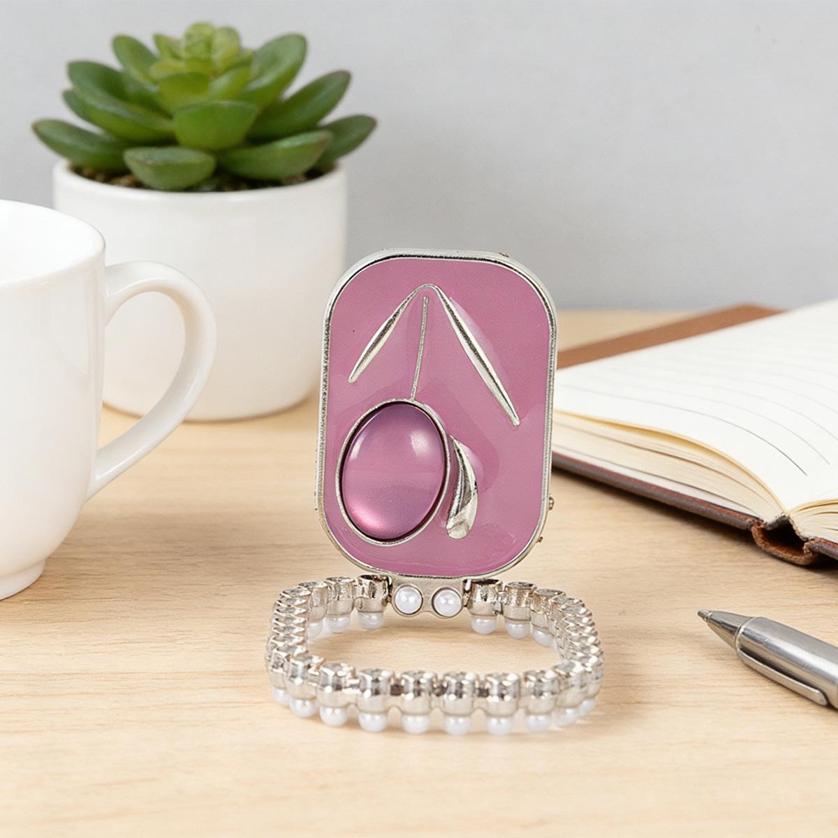 

Pink Enamel Cherry Phone Ring Holder - Foldable Stand for Watching Dramas, Perfect Gift for Girls Light Luxury Pink Cherry Phone Stand