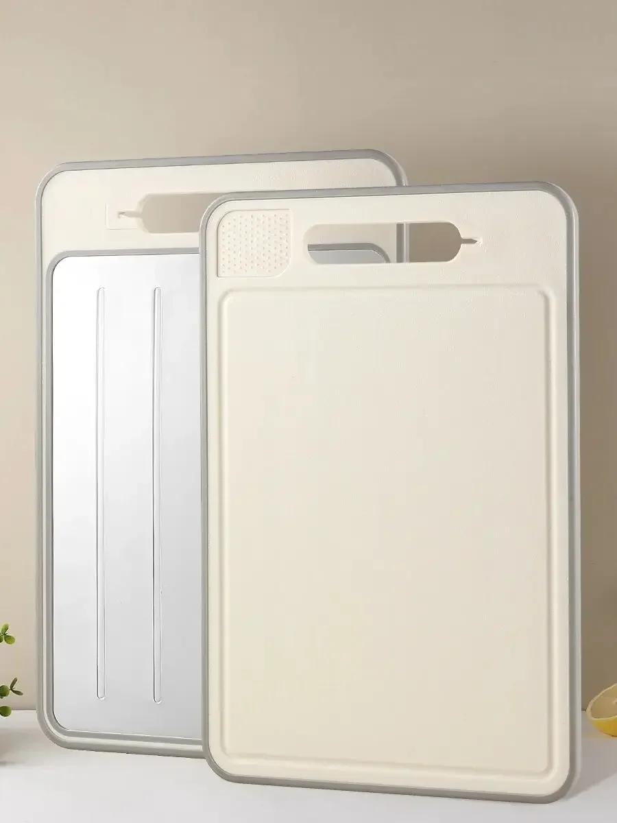 

4 in 1 Defrosting Cutting Board Tray with Grater Sharpener Double Sided Chopping Board Frozen Meat Fish Food Tray Meat Tools yuz бежевий