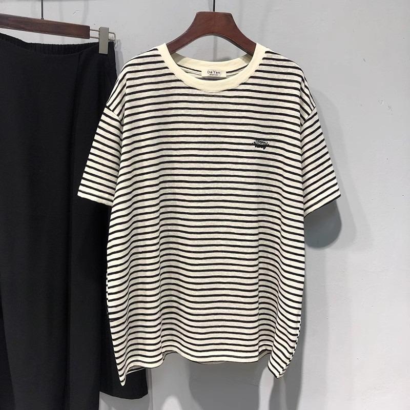 

Плюс Размер Женская мода Новый вышитый короткий рукав Топ 3XL чёрный