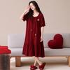 Couple Pajamas Summer Cotton Short-sleeved Nightgown Thin Wedding Wedding Burgundy Festive Natal Year Cotton Suit