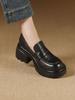 Coarse heel platform loafers women's 2025 early autumn new versatile deep mouth height increase lightweight brown one-pedal small leather shoes