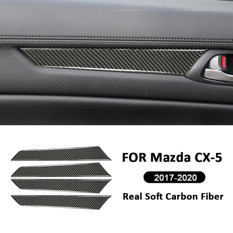For Mazda CX-5 2017- Carbon Fiber 4PCS Car Inner Door Panel Trim Strips Pull Handle Cover Interior Decoration Sticker