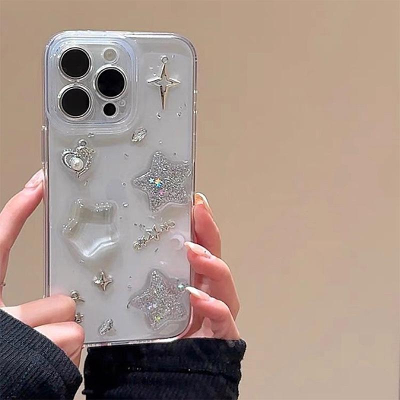Glitter Pentagram Moon Phone Case for IPhone17Promax Pearl Love for IPhone16