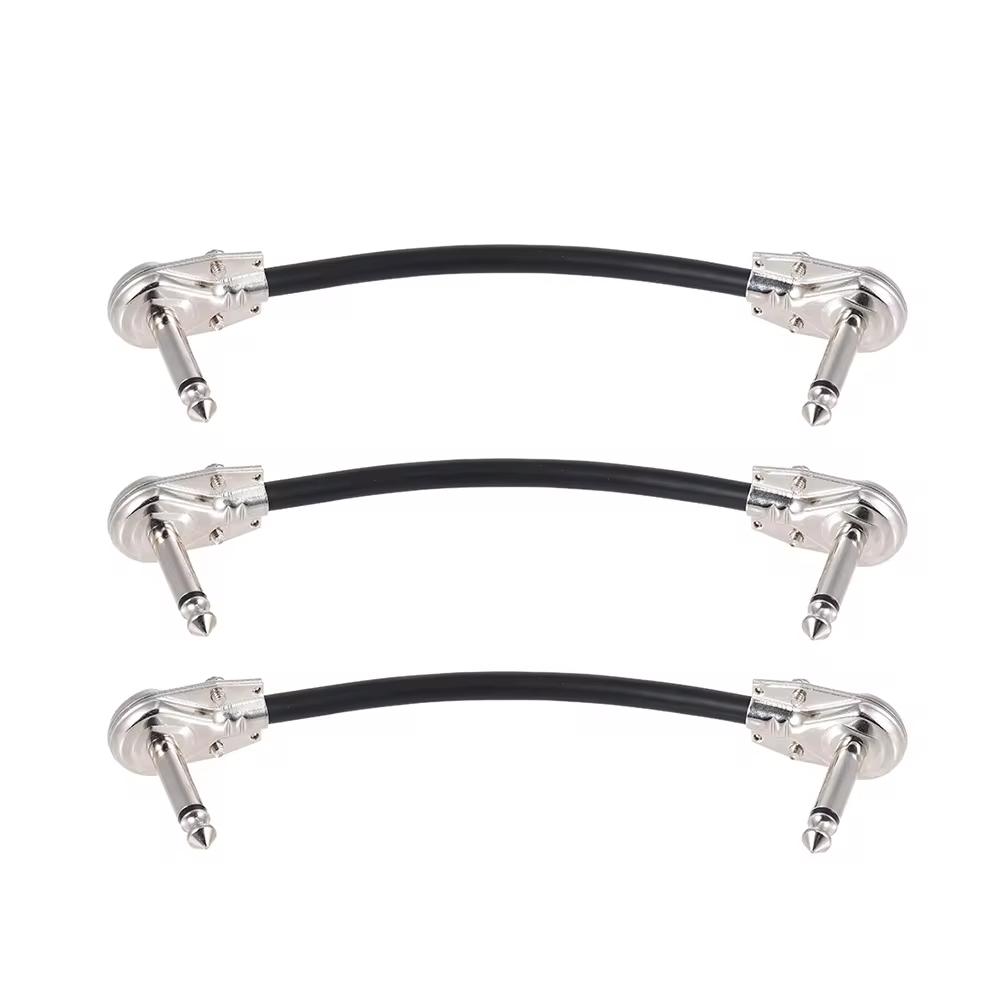 15cm/ 6in 30cm Guitar Effect Pedal Instrument Patch Cable 1/4" Silver Right-angle Plug Black PVC Jacket, 6-Pack