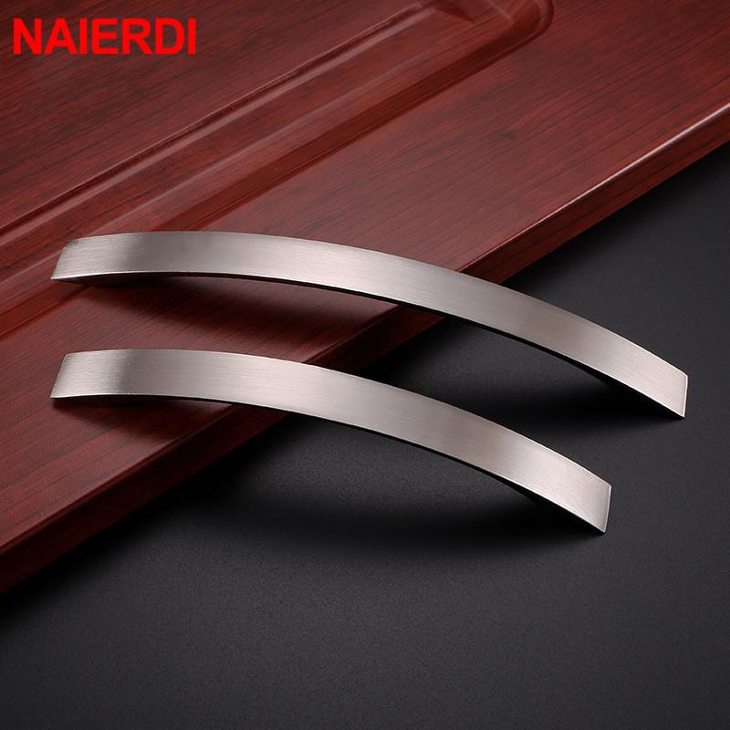 NAIERDI Aluminum Alloy Furniture Handle Brushed Silver Kitchen Door Handles Cabinet Handles Drawer Knobs Wardrobe Drawer Pulls