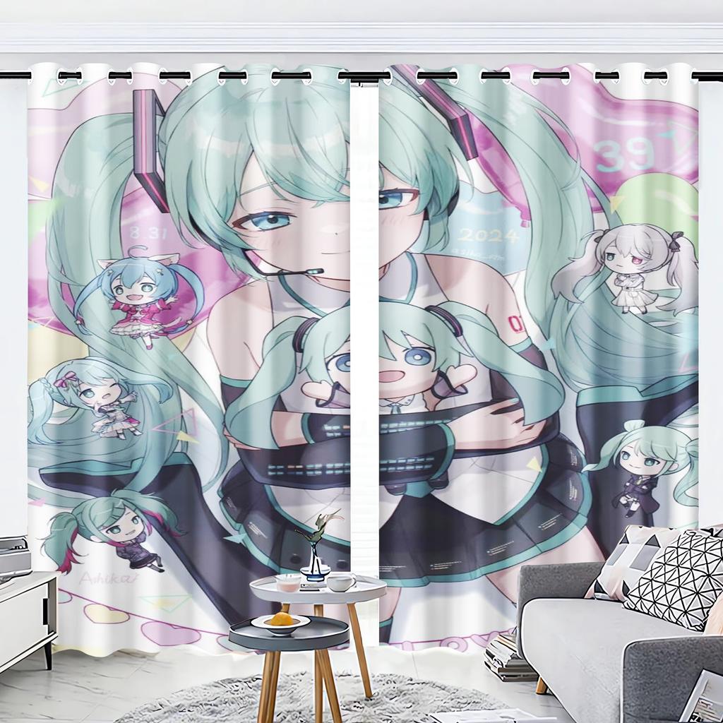 Anime Girl Curtain Digital Print Cartoon Window Animation Bedroom Fashion Style Cute Home Decoration Polyester Blackout For Master Made Of