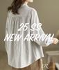 MRLuse Striped Loose with and Plus Easy To Move Linen Blouse, Cotton-Linen Look, Lightweight, Fit, Casual, Cufflinks, Spring, Summer, Fall, Women's,