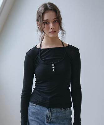 VEM.VER Button-Detail Bustier Layered T-Shirt_Black