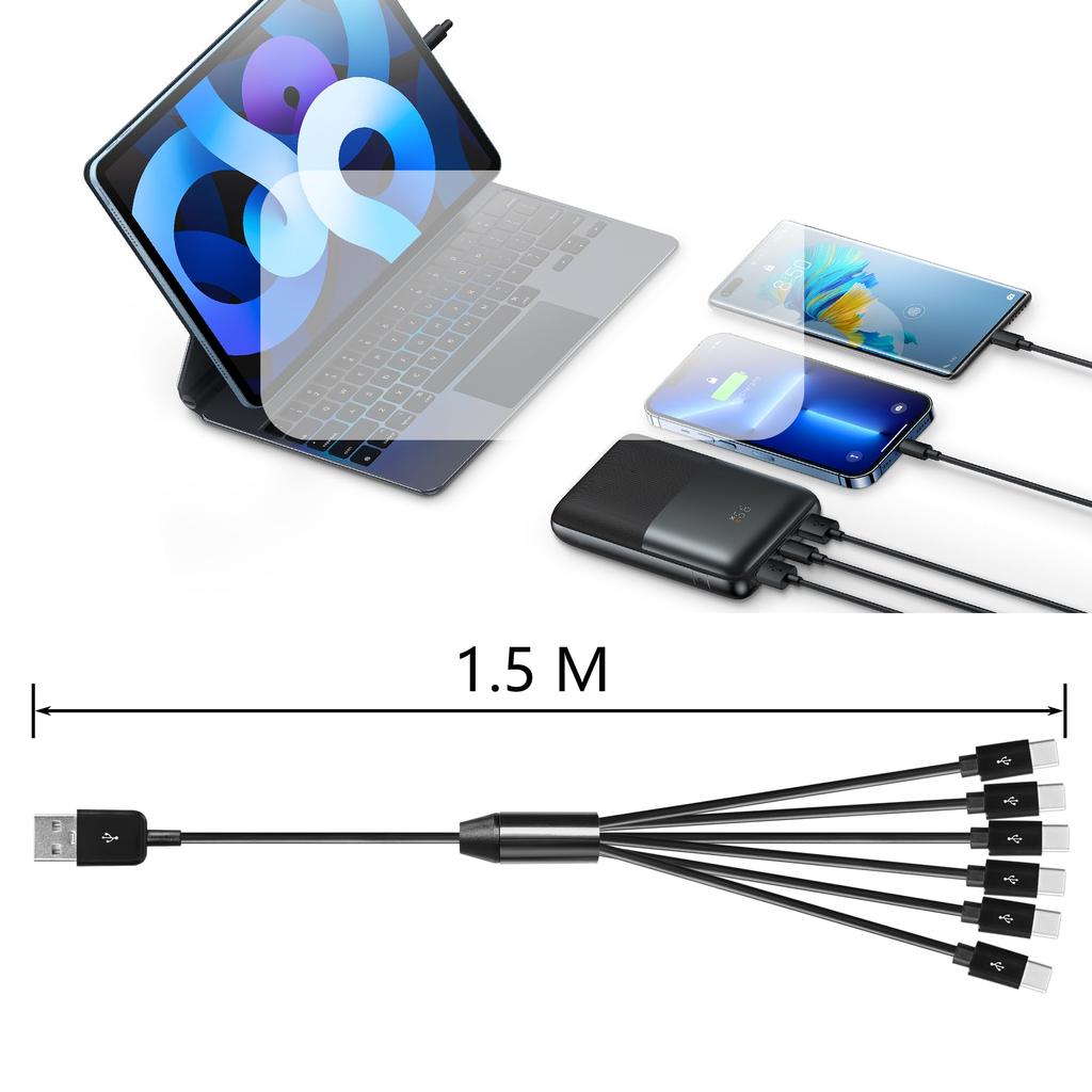 CERRXIAN USB 1 Male To 6 Male USB C Splitter Y Y Supports Data Transfer for and Power Supply for Fans and Other USB Devices Cable, Type-C Splitter,