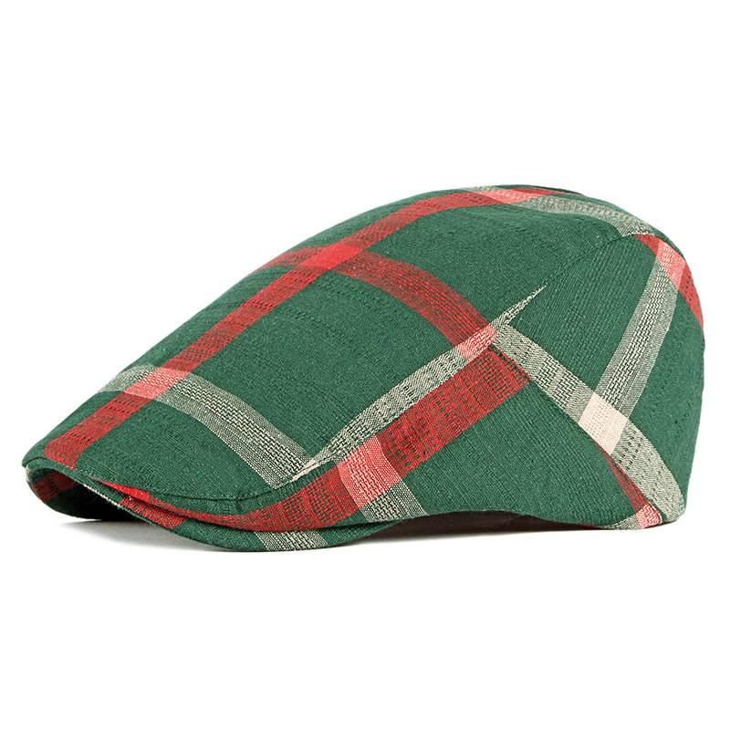 Stylish Unisex Beret Cap Vintage Plaid Pattern In 5 Colors