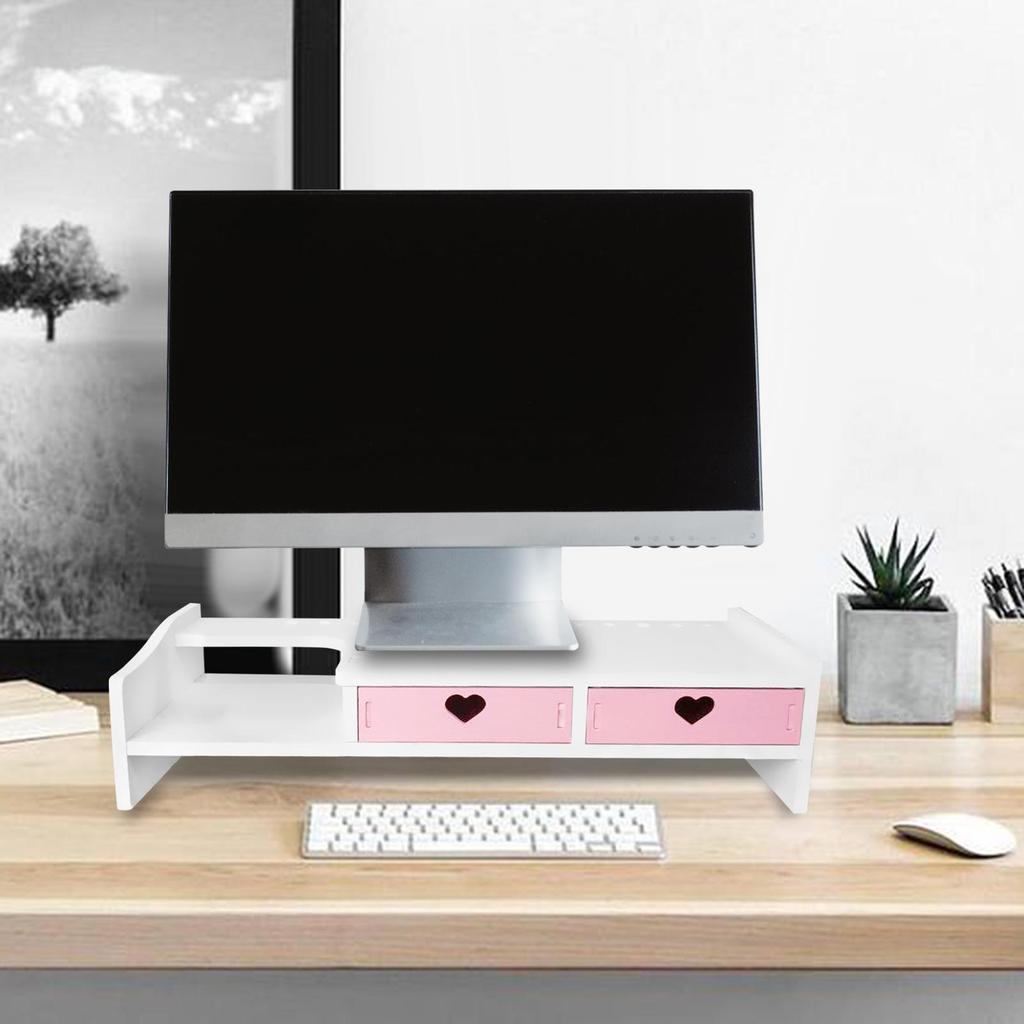 Computer Heightened Shelf Table Storage Rack with Drawer Monitor Stand Riser
