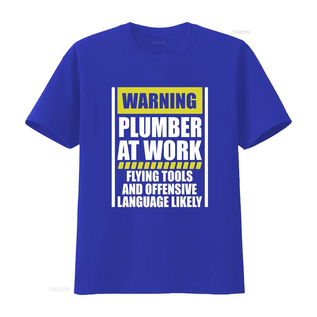 Warning Plumber At Work Funny Flying Tools Offensive Language T Shirt Up To 5xl Vintage Unisex Versatile