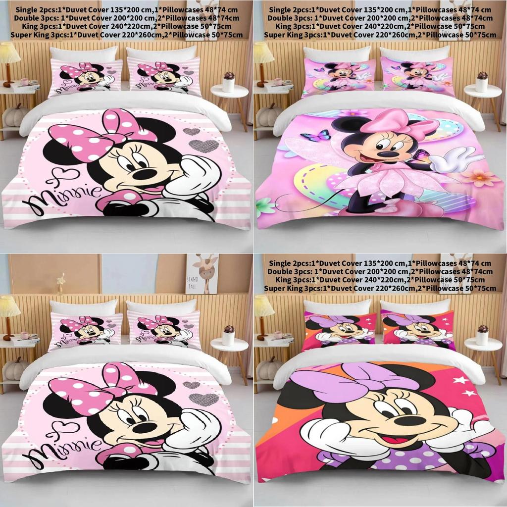 Povlečení Minnie Mouse z měkké polyesterové tkaniny s aktivním barvením pro dekoraci ložnice