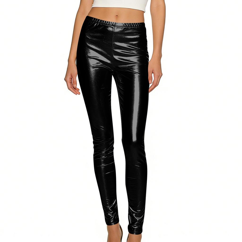 Damen Glänzende Kunstleder Leggings Yoga Hose Tanzhose