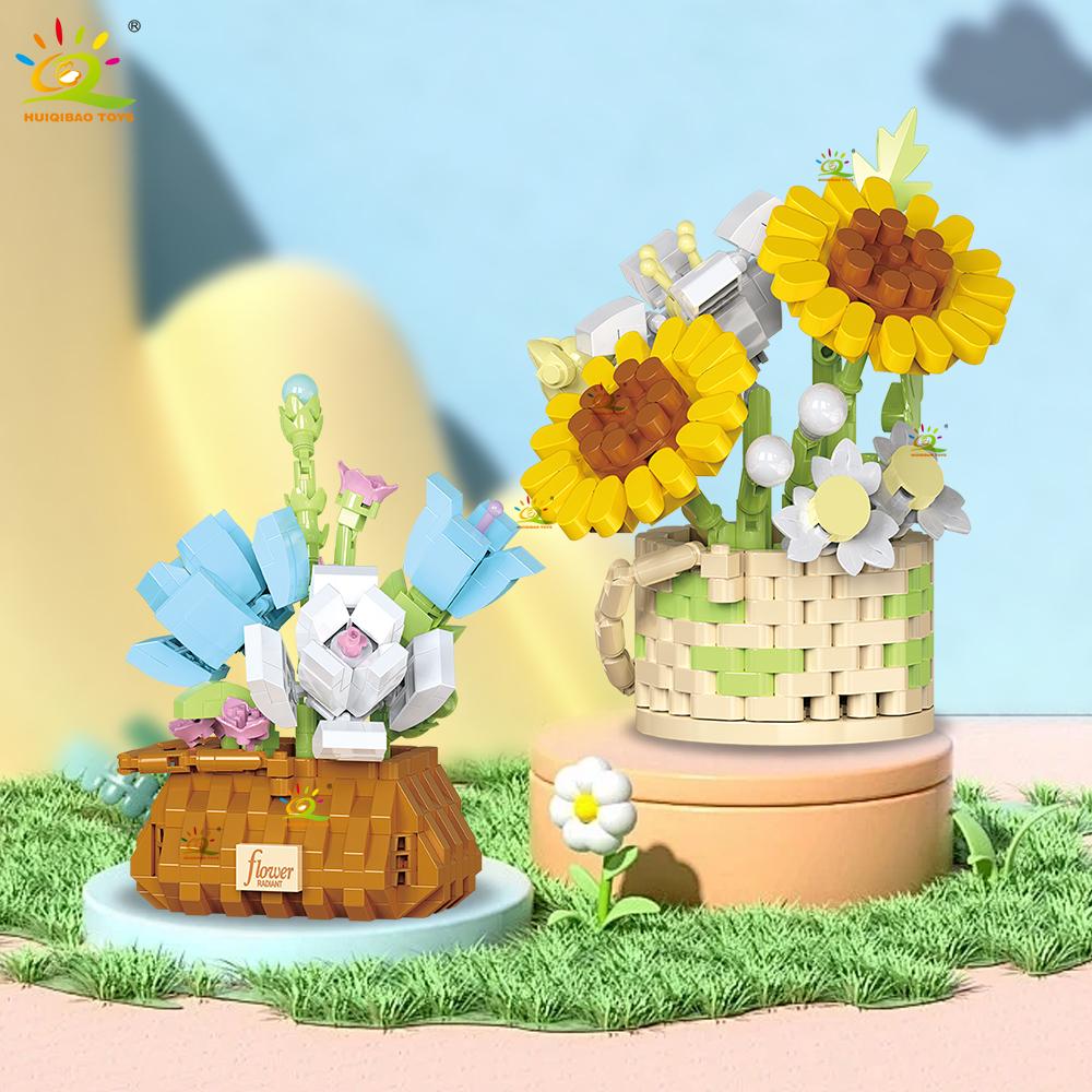 Flower Pot Micro Construction Block DO IT YOURSELF Rose Sunflower MOC Bouquet Mini Diamond Model Brick Toy Ideal for Kids Desk Decoration