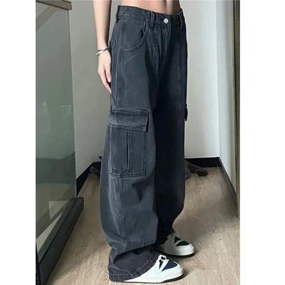 Retro Versatile Loose Wide-leg Trousers New Thin Multi-pocket Casual Tooling Jeans Women