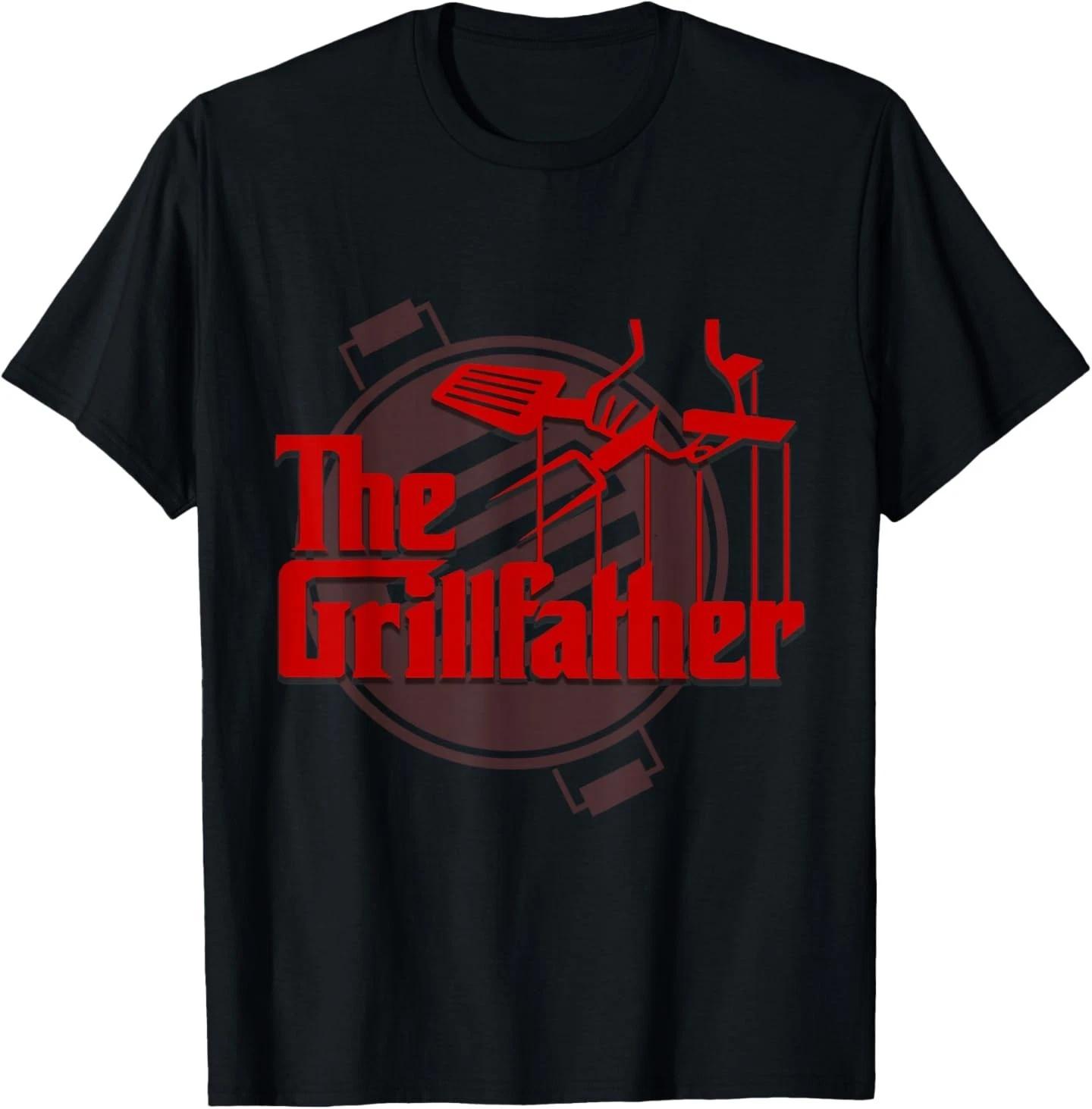

Mens The Grillfather Funny Cool BBQ Grill Chef Gift T-Shirt S