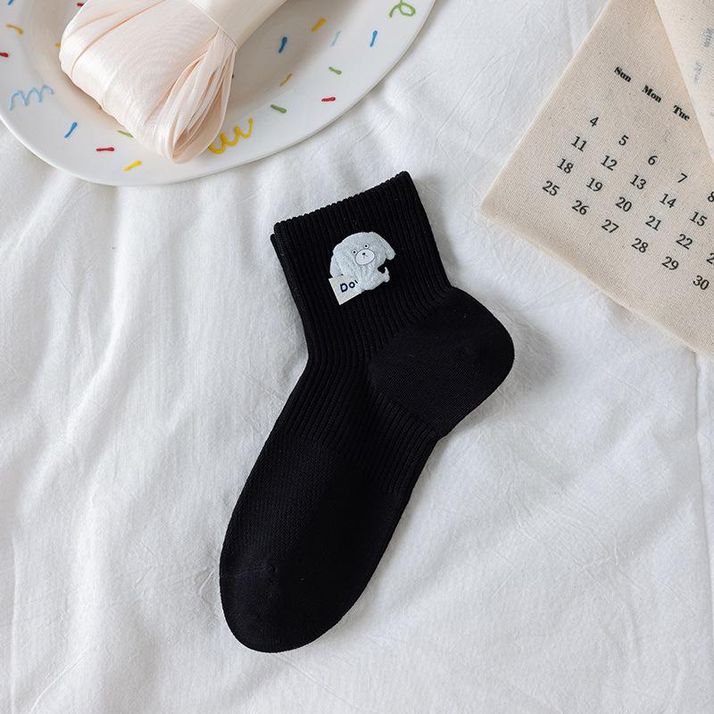 

Женские весенне-летние милые стерео носки-трубы из хлопка без косточек с животными 1 pair чёрный