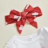 Baby Girls Valentine 's Day Outfits Puff Sleeve Letter Print Romper + Pants + Hat Set Infant Clothes