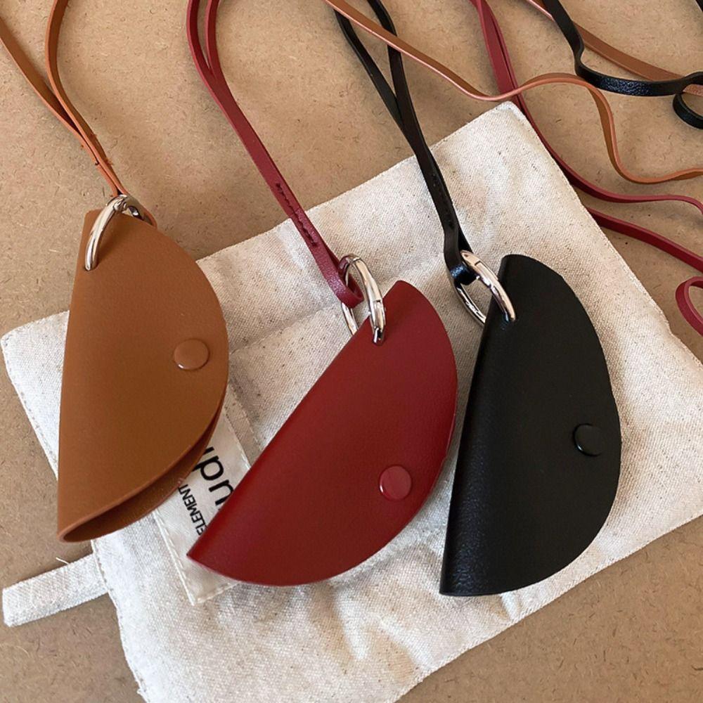 Hanging Neck Long Leather Necklace Sweater Chain Pu Leather Key Bag Crescent Moon Key Case  Girl