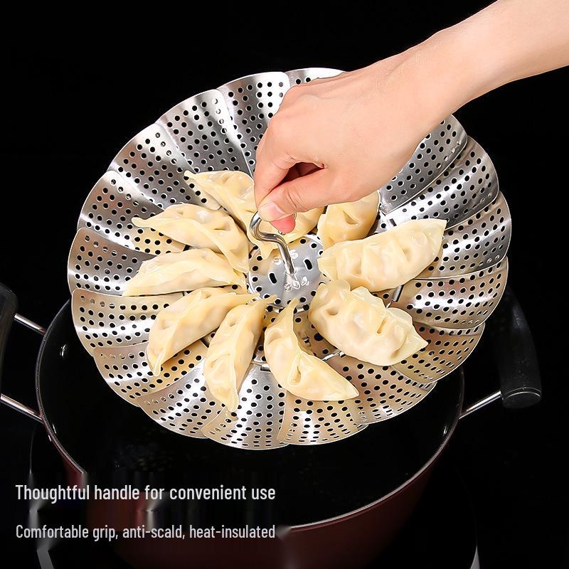 304 Stainless Steel Retractable Steamer Rack for Xiao Long Bao and Steamed Buns - Multifunctional Folding Draining & Steaming Rack